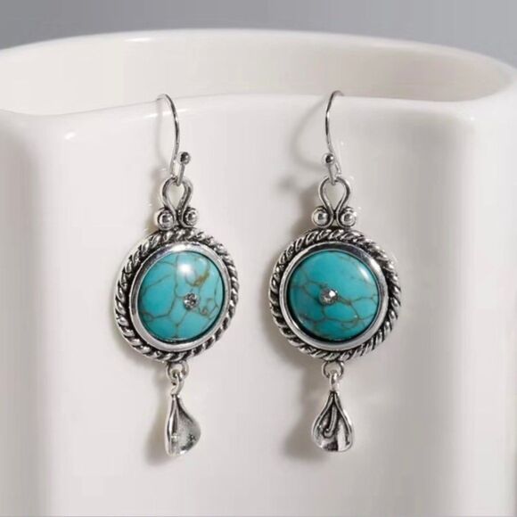 Rhinestone Faux Turquoise Earrings - Picture 1 of 3